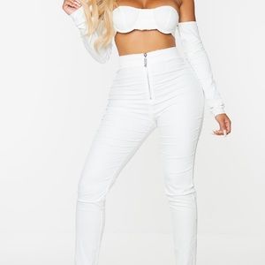 White Underwire Crop Top & Zip Front Skinny Pants